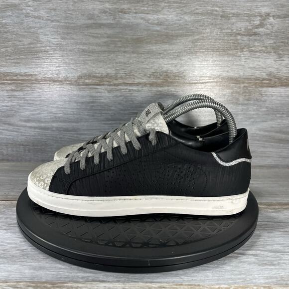 P448 Shoes - P448 Womens John Black Zebra Distressed Leather Sneakers Size EU 38 US 7